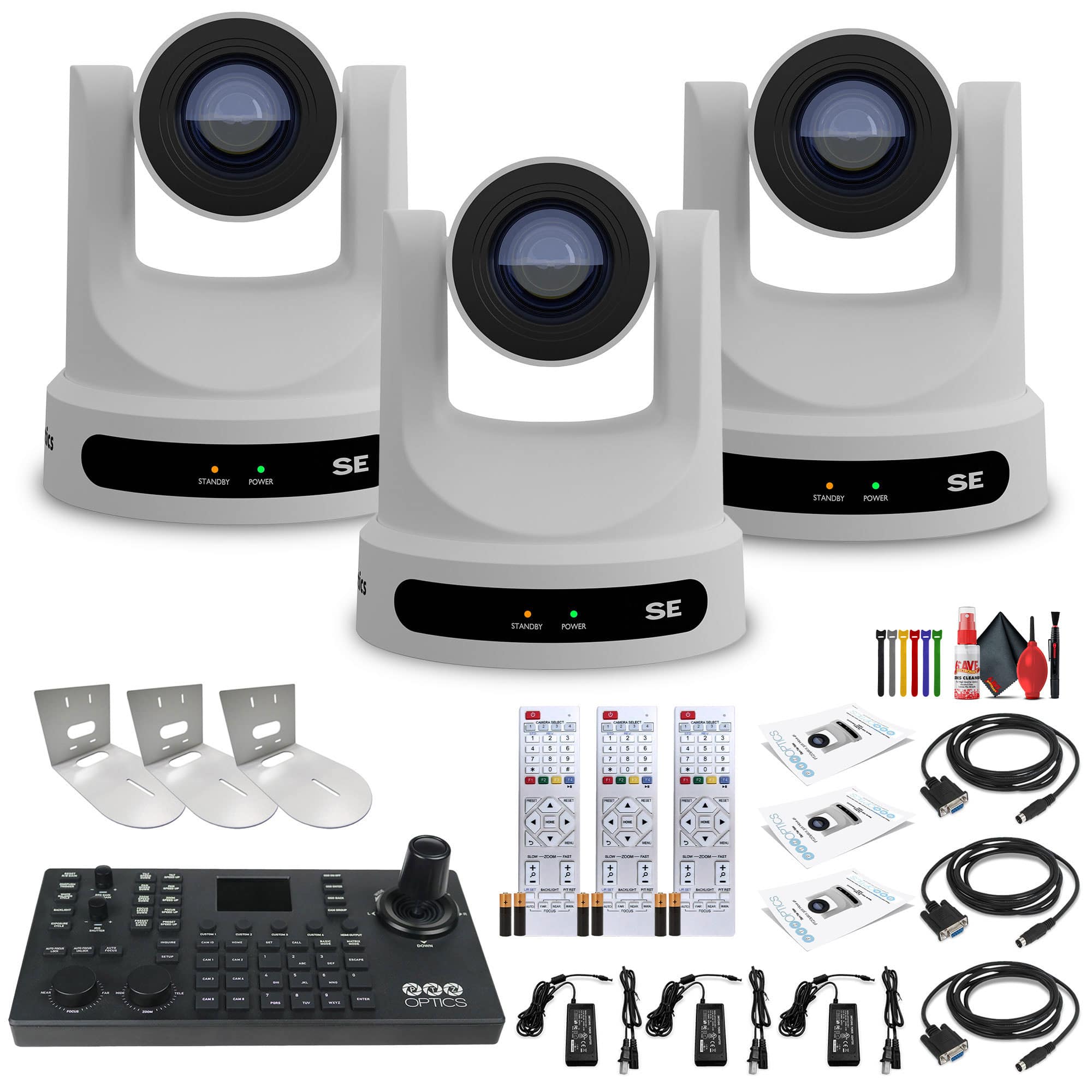 3 x PTZOptics Move SE PTZ Camera with 20x Optical Zoom + SuperJoy PTZ Camera Controller + 3 x Wall Mount