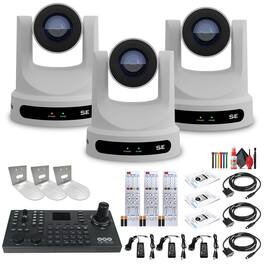 3 x PTZOptics Move SE PTZ Camera with 20x Optical Zoom + SuperJoy PTZ Camera Controller + 3 x Wall Mount