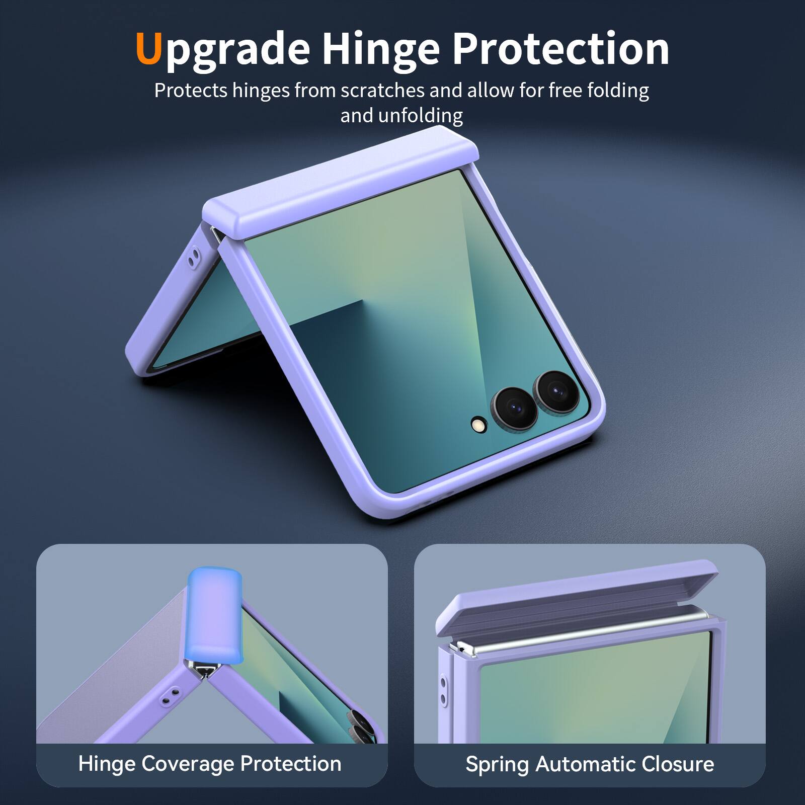 Upgrade Hinge Protection  
Protects hinges from scratches and allow for free folding and unfolding  

Hinge Coverage Protection  

Spring Automatic Closure