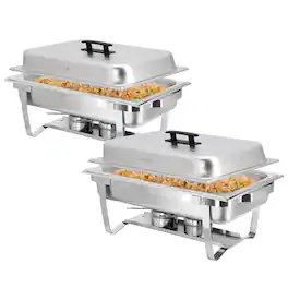 MegaChef - 9.5 Quart Foldable Stainless Steel Professional Chafing Dish/Food Warmer/Buffet Server Serving Trays, Set of 2 - Silver