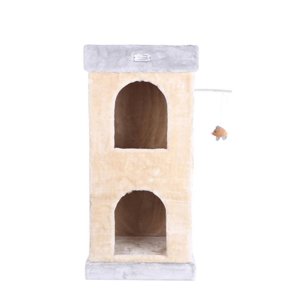 Alt View 2. Armarkat - Double Condo Real Wood Cat House With Sratching Carpet For Cats Kitty Enjoyment - Beige.