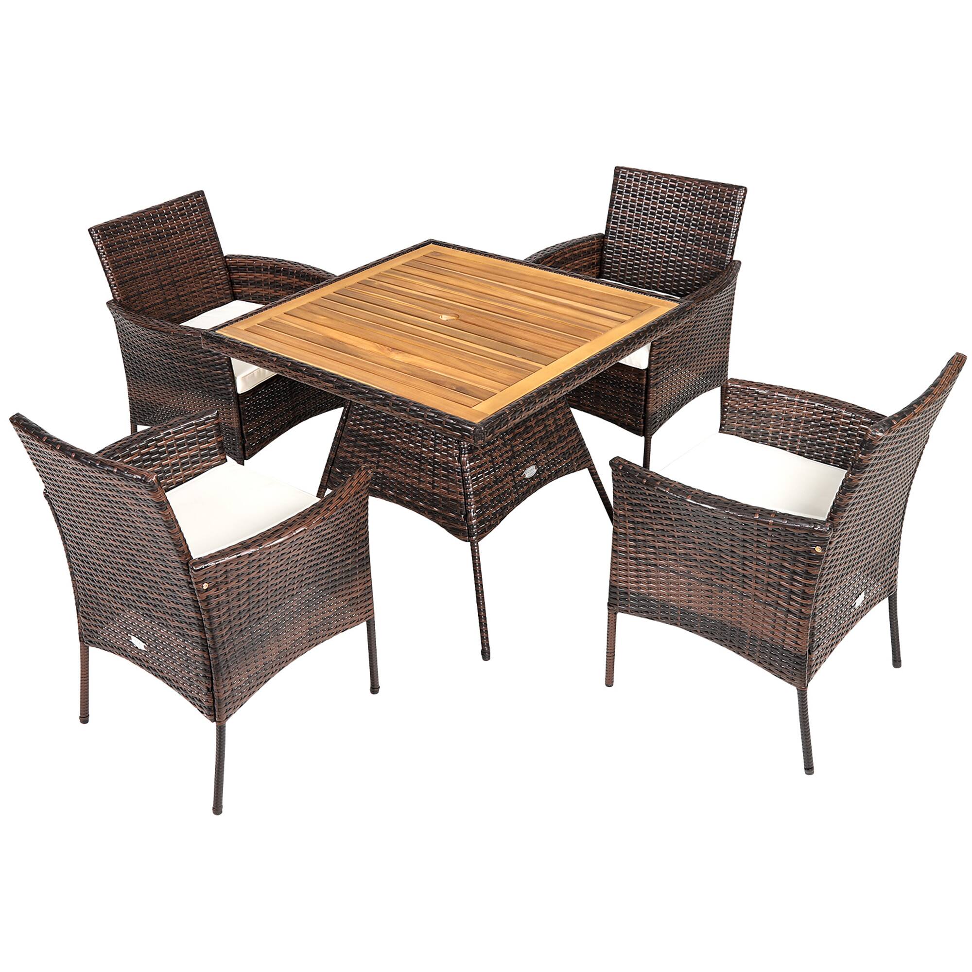 Alt View 3. Gymax - Gymax 5PCS Patio Dining Table & Chair Set Outdoor Furniture Set w/ 4 Seat Cushions - Mix brown.