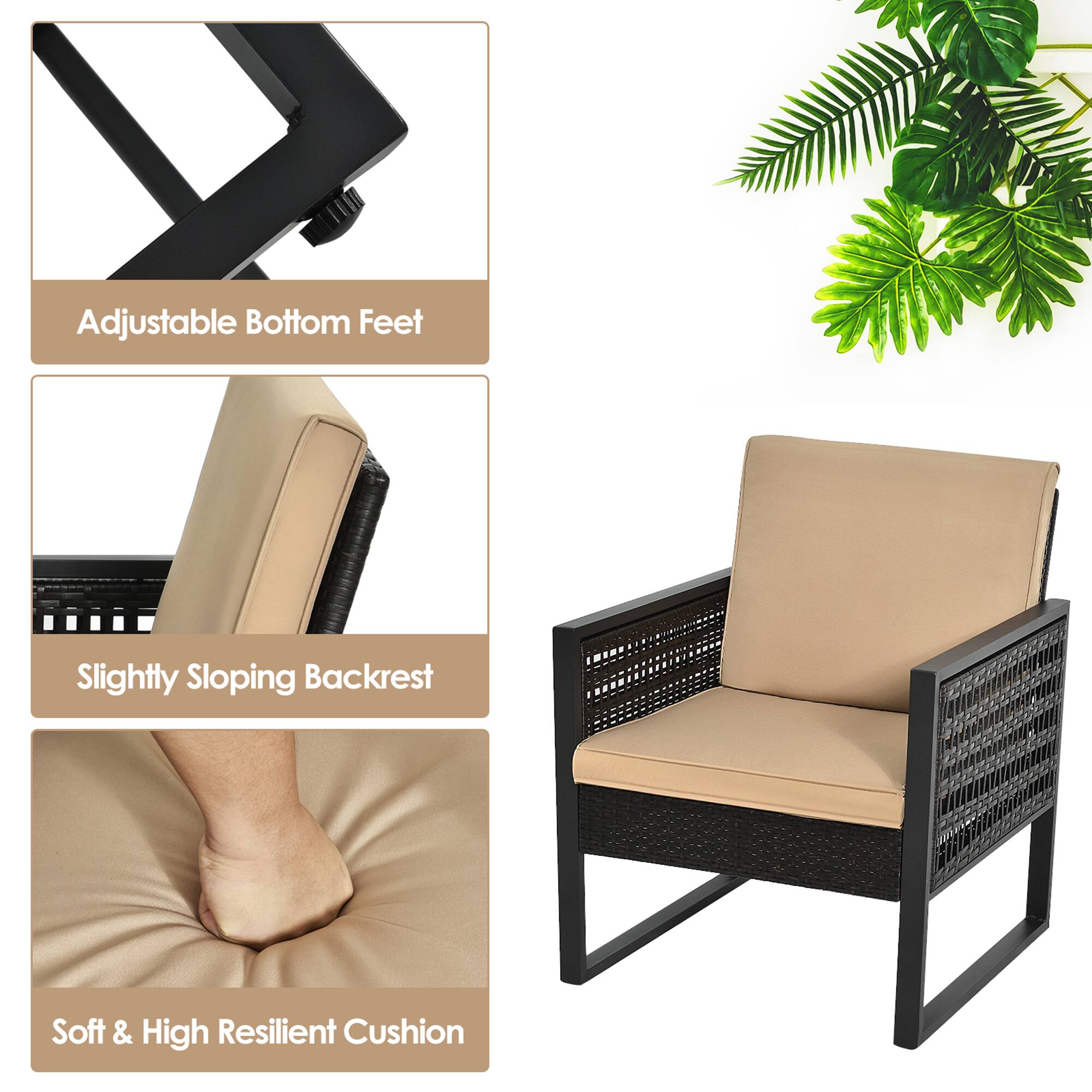 Adjustable Bottom Feet

Slightly Sloping Backrest

Soft & High Resilient Cushion