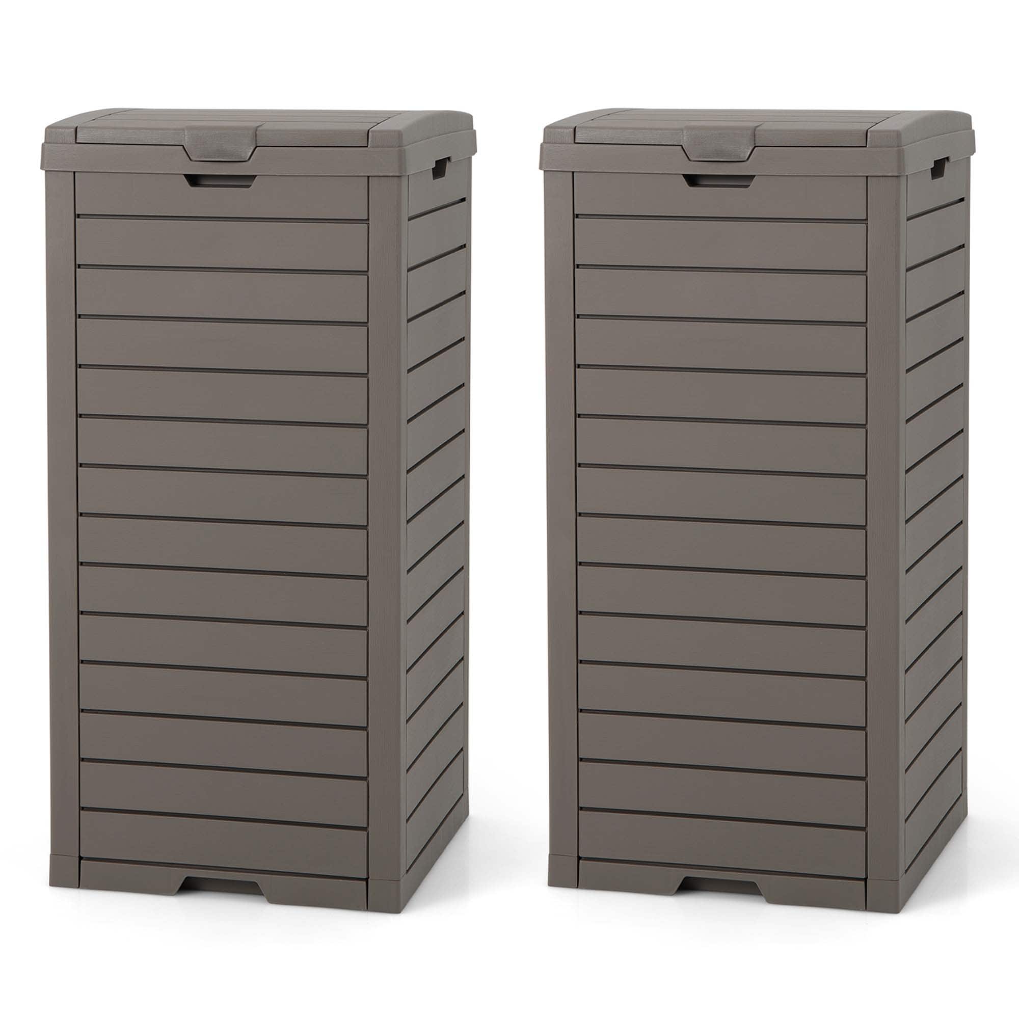 Costway - 2 PCS 31 Gallon Outdoor Trash Can Waste Bin with Dual Lid Pull-out Drawer Backyard - Coffee