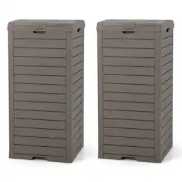 Costway - 2 PCS 31 Gallon Outdoor Trash Can Waste Bin with Dual Lid Pull-out Drawer Backyard - Coffee