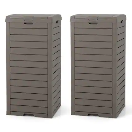 Front. Costway - Costway 2 PCS 31 Gallon Outdoor Trash Can Waste Bin with Dual Lid Pull-out Drawer Backyard - Coffee.