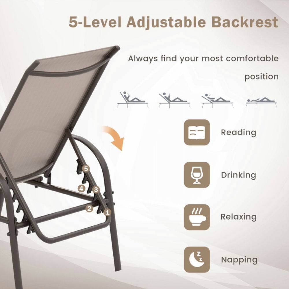 5-Level Adjustable Backrest  
Always find your most comfortable position

- Reading
- Drinking
- Relaxing
- Napping
