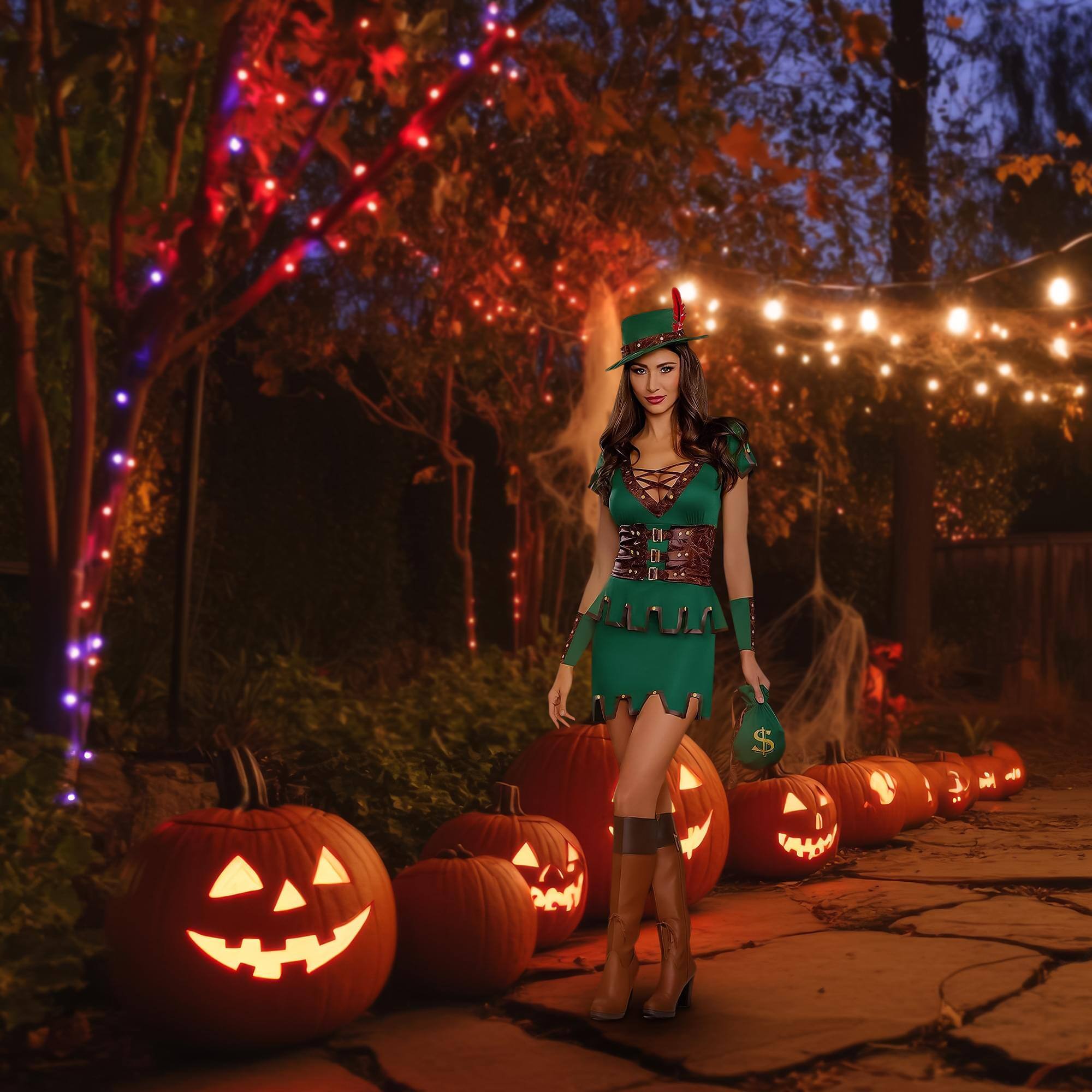 Alt View 2. Dreamgirl - Robbin' Da Hood Women's Costume - Green - X-Large - Green.