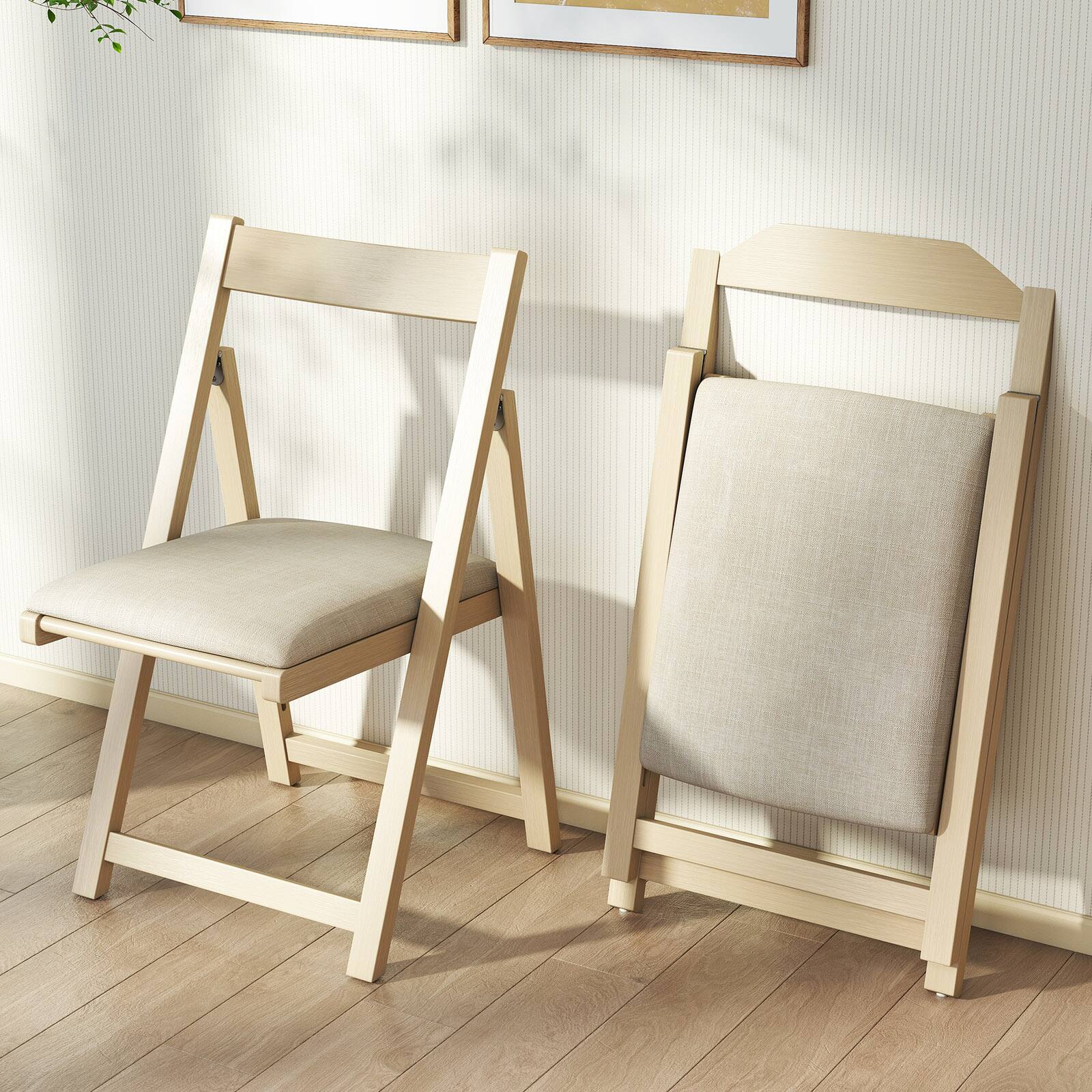 Alt View 4. Gymax - Gymax Upholstered Dining Chair Set of 4 w/ Curved Backrest Rubber Wood Frame Beige - Beige.
