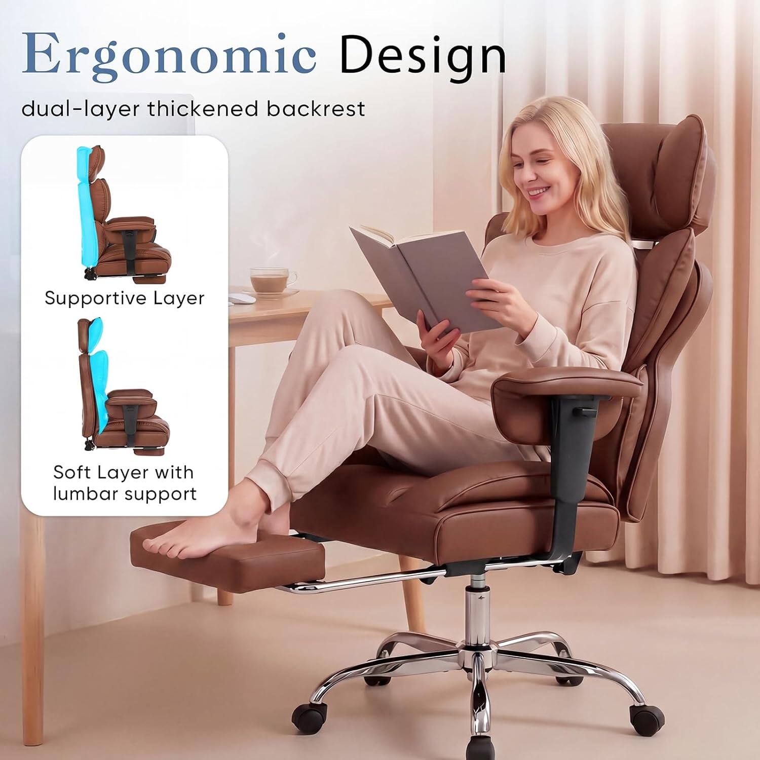Ergonomic Design dual-layer thickened backrest Supportive Layer Soft Layer with lumbar support