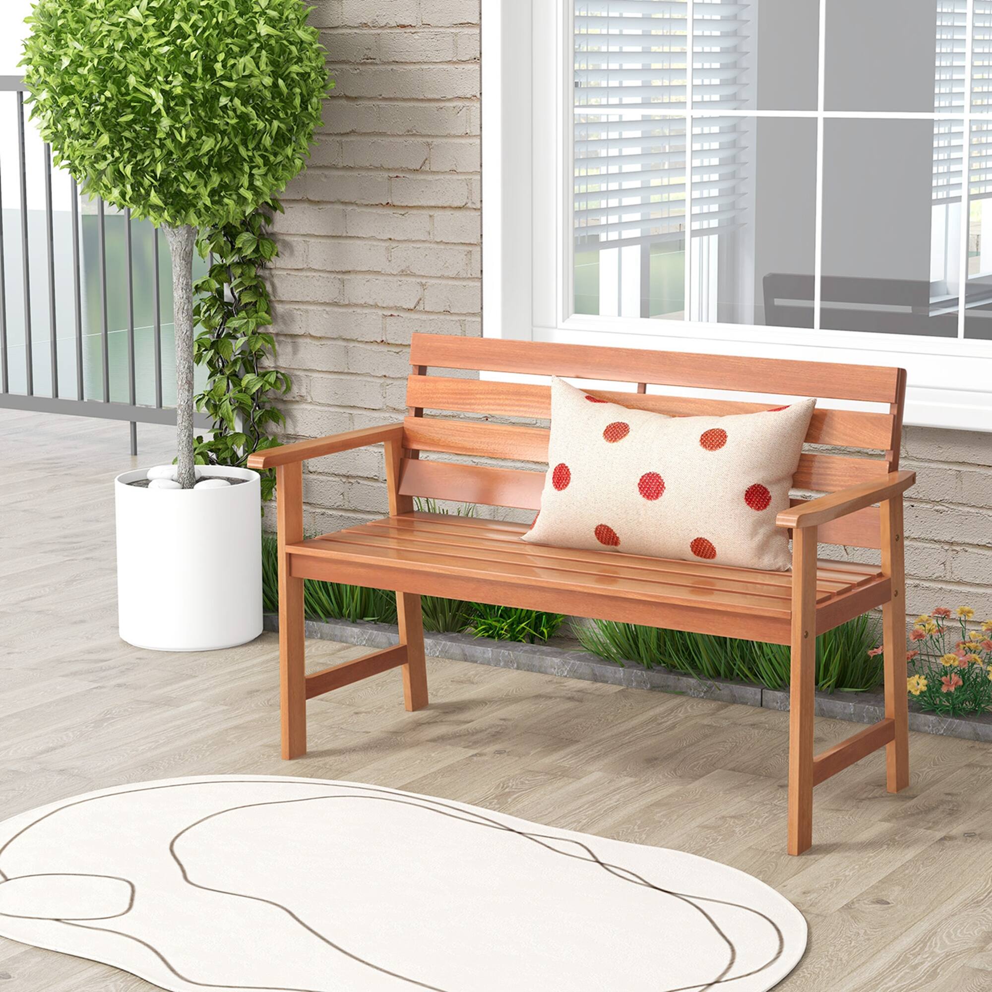 Alt View 3. Costway - Costway Patio Solid wood Bench Wood 2-Seat Chair with Slatted Seat & Inclined Backrest - Natural.