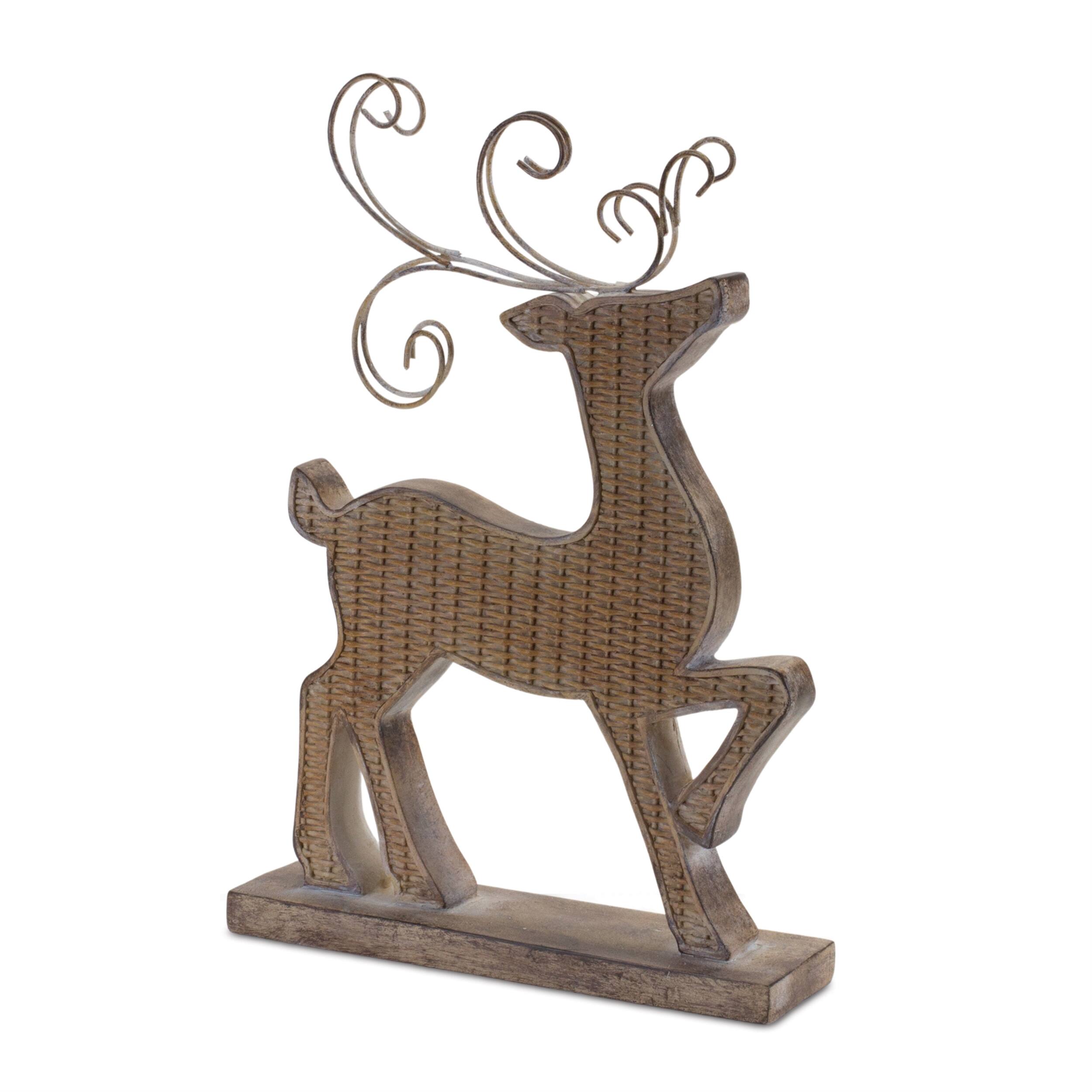 Back. BreeBe - Wicker Design Deer Silhouette Decor (Set of 2) - Brown.