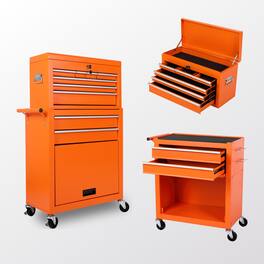 Boyel Living - Orange Tool Chest, 8-Drawer Rolling Tool Storage Cabinet with 2 in 1 Detachable Top Tool Box