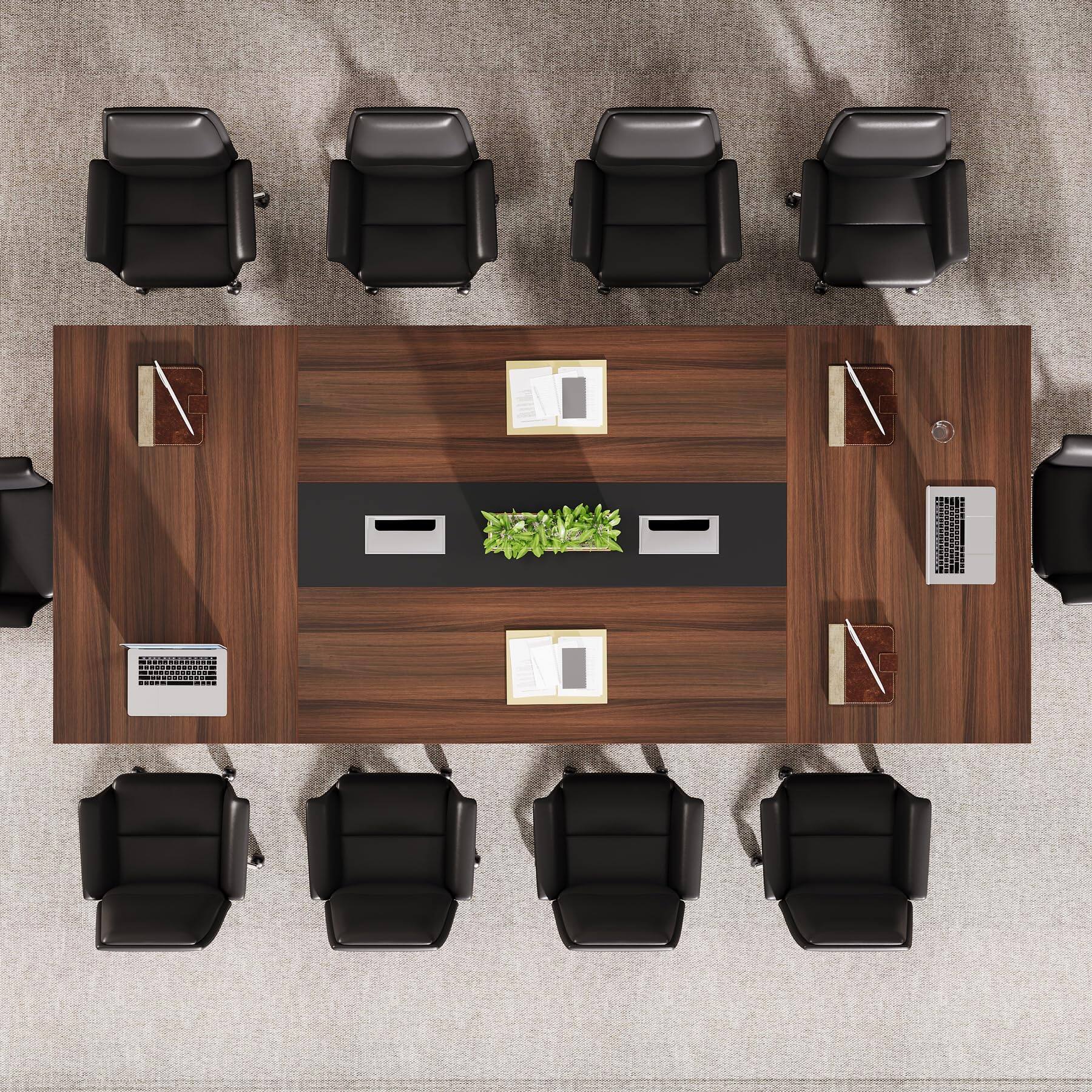 Alt View 2. Tribesigns - 94.5-Inch Conference Table with Cable Management Grommets and Metal Frame for Office Meeting Rooms - Walnut + Black.