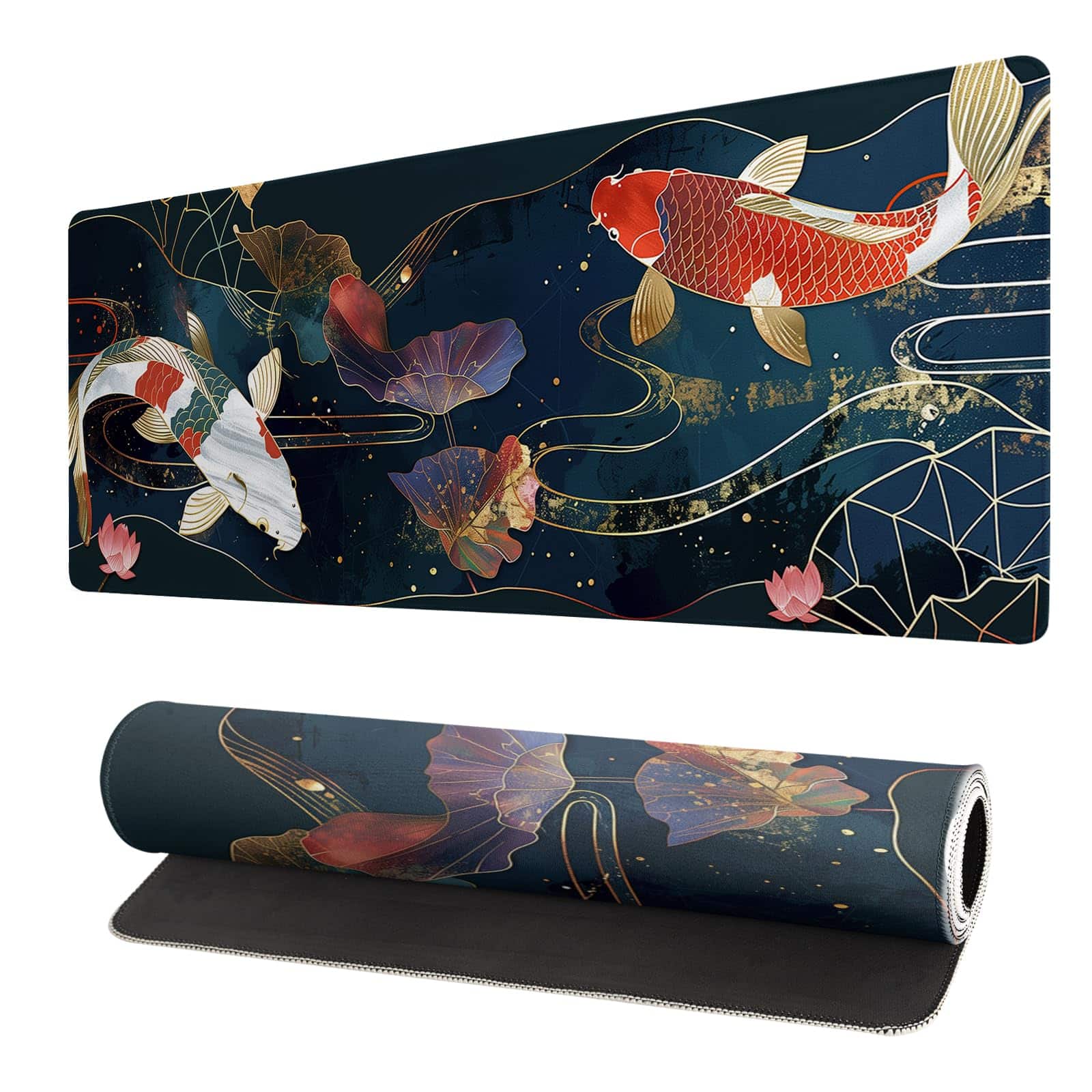 Comfort Essence - Extended Gaming Mouse Pad Large Waterproof With Stitched Edges Non-slip Desktop For Home And Office Level Up - Koi