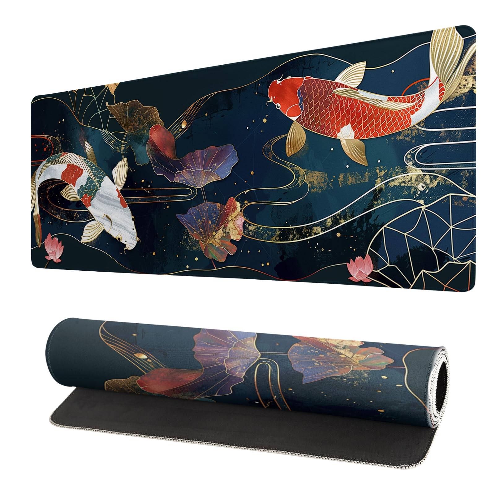 Comfort Essence - Extended Gaming Mouse Pad Large Waterproof With Stitched Edges Non-slip Desktop For Home And Office Level Up - Koi