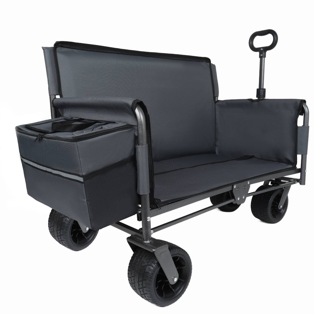 Alt View 8. Loheer - Loheer Folding Utility Wagon Cart with Bench Seat, 180L Cargo Space and All Terrain Wheels, Gray.