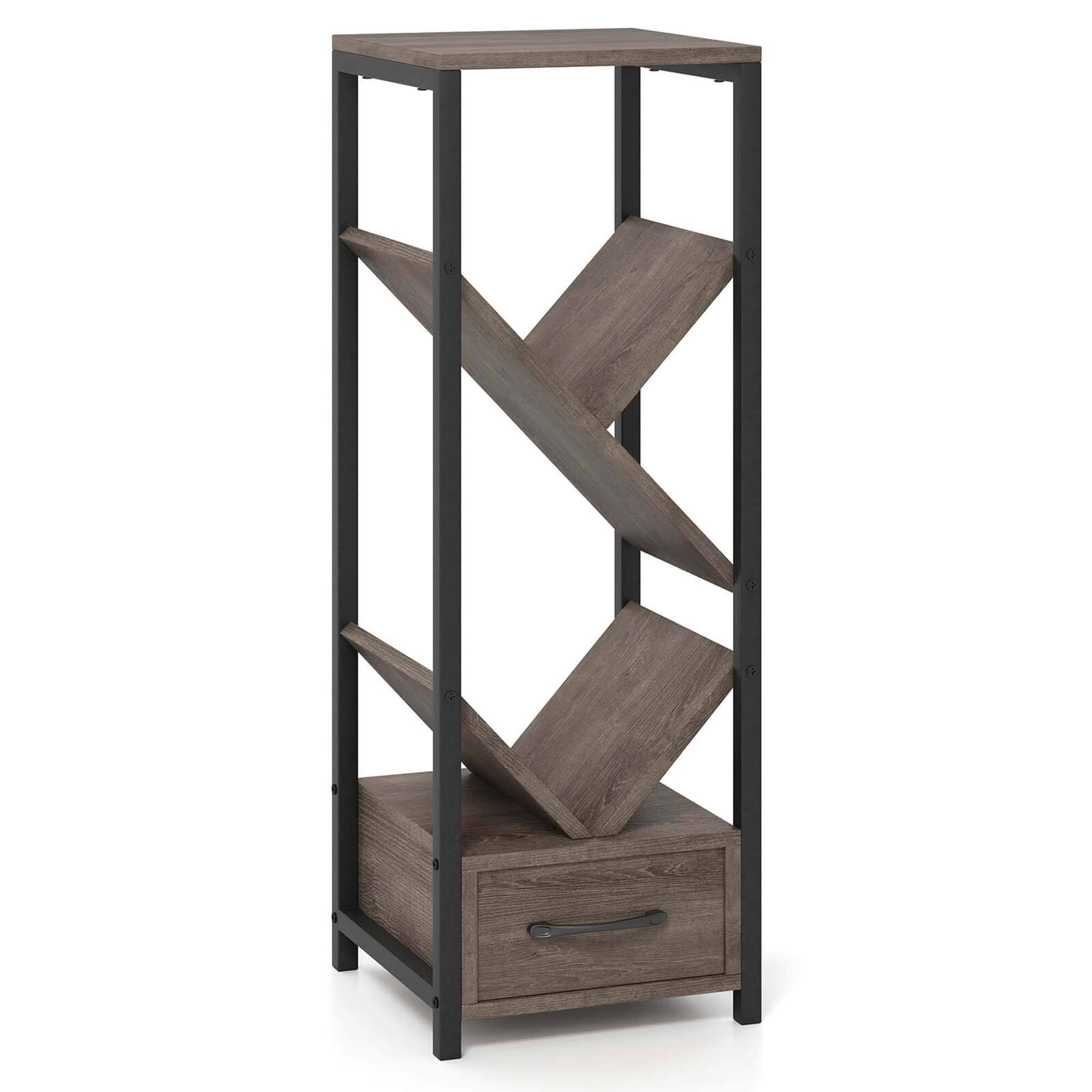 Alt View 9. Costway - Costway 1 PCS 4 Tier Floor Standing Storage Organizer with Drawer Anti-Tipping Kits & Metal Frame - Gray & Black.
