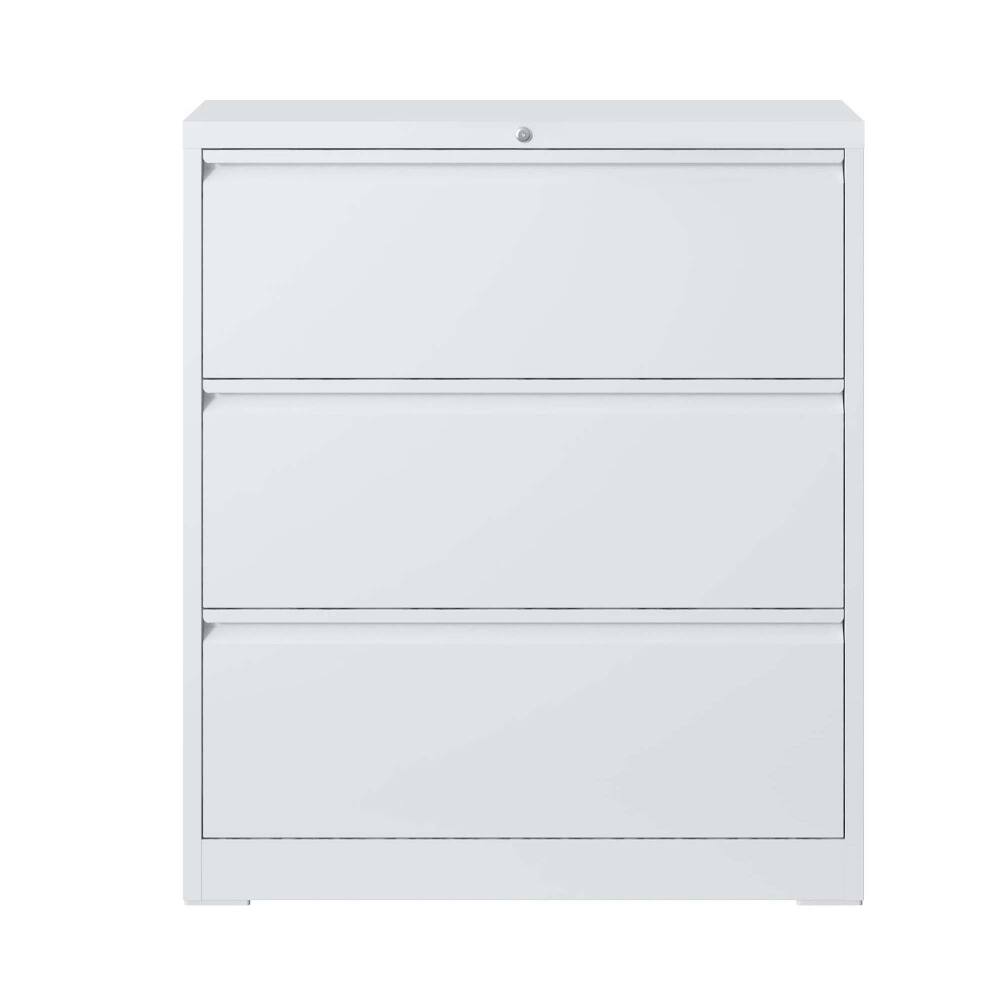 Alt View 7. Loheer - Loheer 3 Drawer Lateral File Cabinet White Locking Metal Filing Cabinet for Home Office Legal Letter A4.