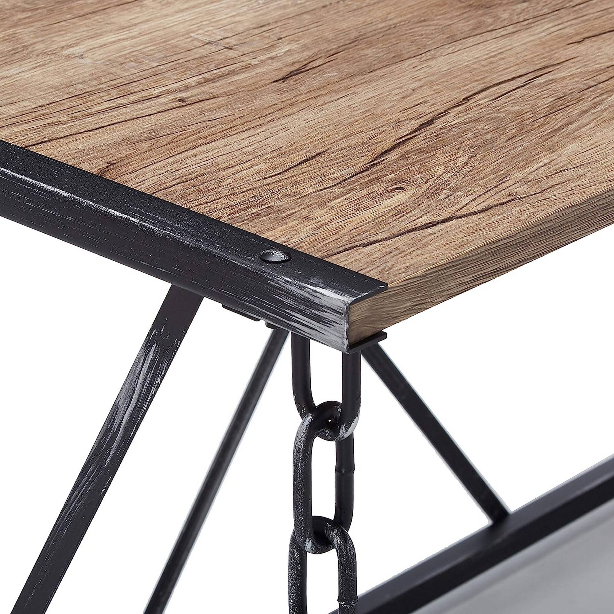Back. Manhattan Lane - Wooden Desk With Metal 'X' Frame, Rustic Oak Brown - Brown.