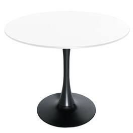 LeisureMod - Bristol 35 in. Round MDF Wood Dining Table in Stainless Steel Pedestal Base Modern Kitchen Table - Black/White