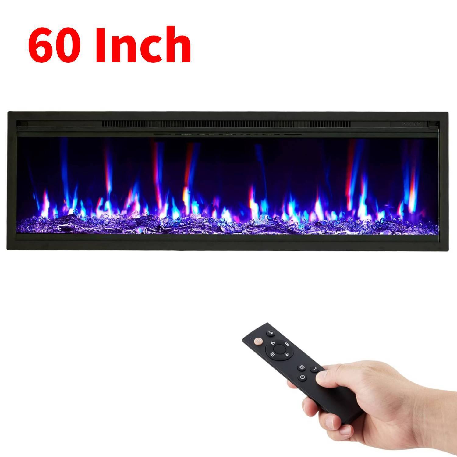 Qeetex - Wall Mounted 60" Electric Fireplace Heater with Remote Control, 750W/1500W with Timer