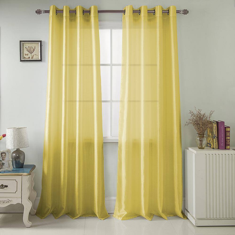 RT Designers Collection - Nancy Faux Silk Grommet Curtain Panel in 54" x 84" - Neon yellow