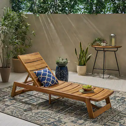 Front. Mondawe - Outdoor Acacia Wood Chaise Lounge Chair - Brown.