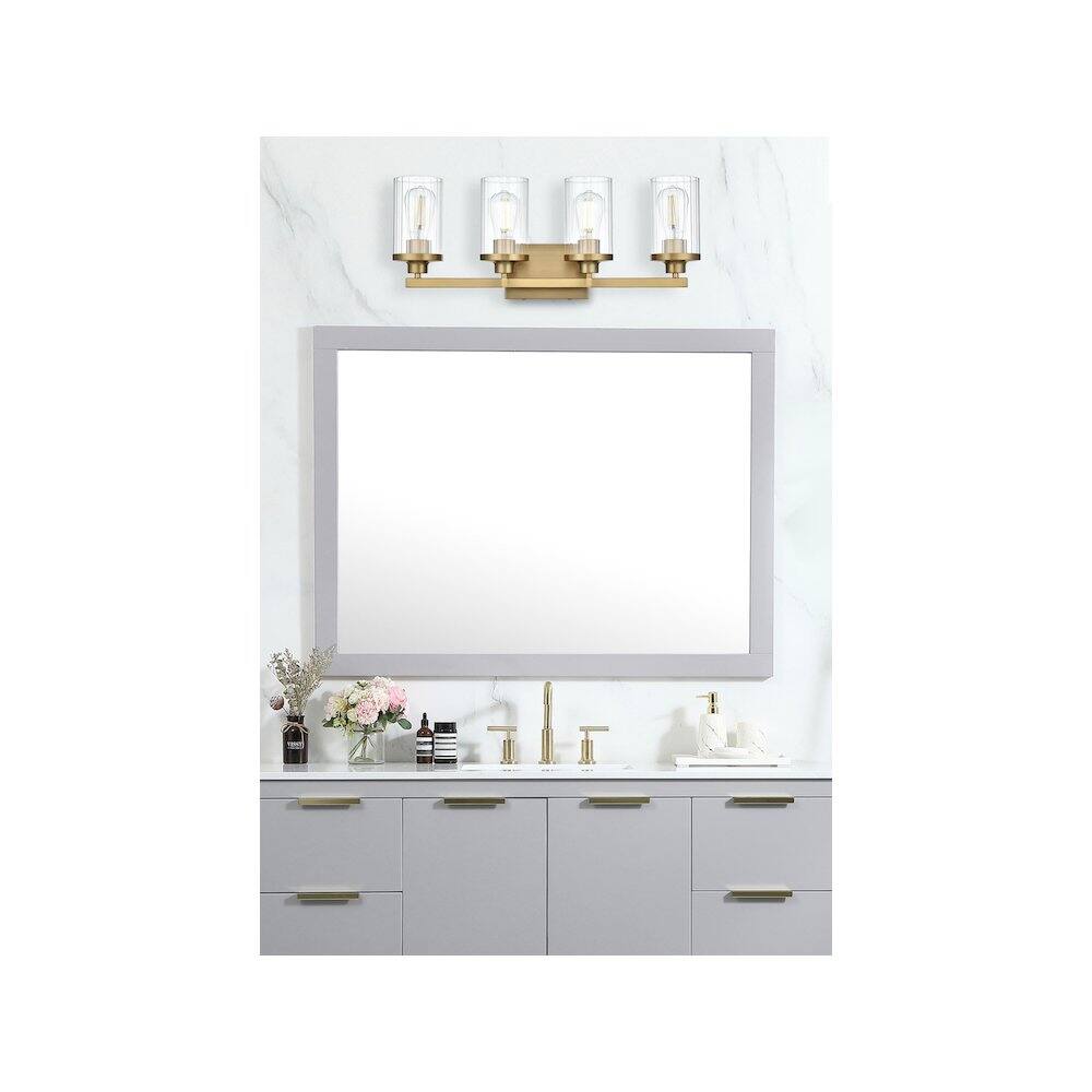 Alt View 4. Living District - Thane 25 inch Wall Sconce in Satin Gold - Satin Gold And Clear.