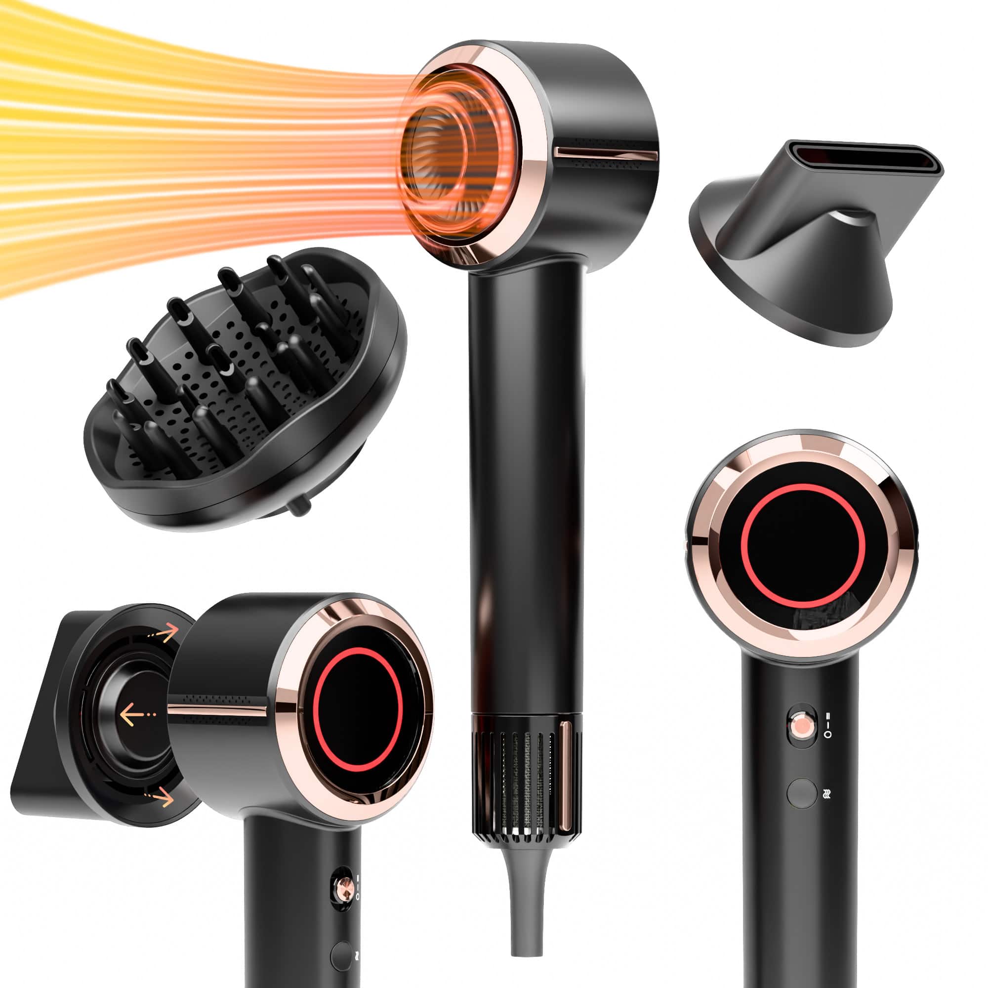 Front. NICEBAY - NICEBAY Ionic Hair Dryer, Powerful 1600W Fast Drying Low Noise Blow Dryer with Concentrator Nozzle Diffuser Attachment - Black.