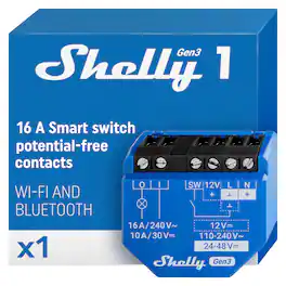 Shelly - 1 Gen3 16A Dry Contact Smart Relay (Wi-Fi & Matter) - Blue