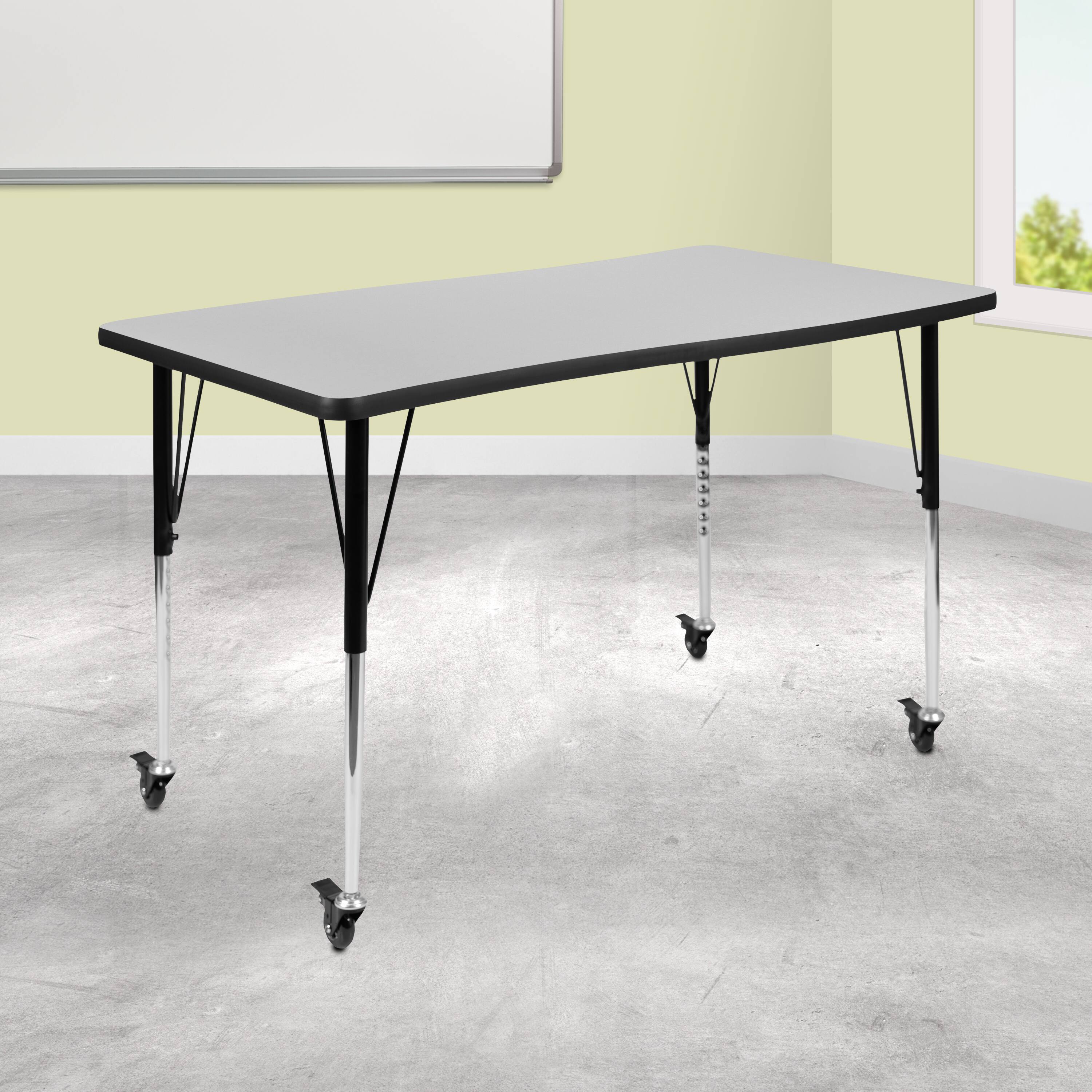 Angle. Flash Furniture - Wren Mobile 28"W x 47.5"L Rectangle Wave Flexible Collaborative Grey Laminate Activity Table-Standard Height Adjust Legs - Gray.