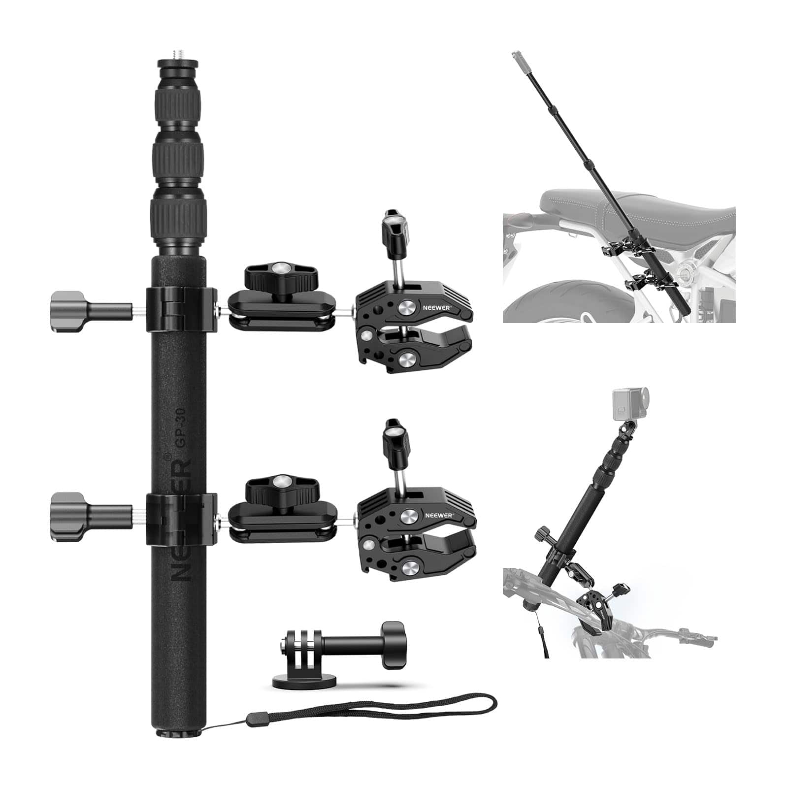 Neewer - Motorcycle Mount Kit for GoPro/Insta360, Invisible Selfie Stick, GP-30