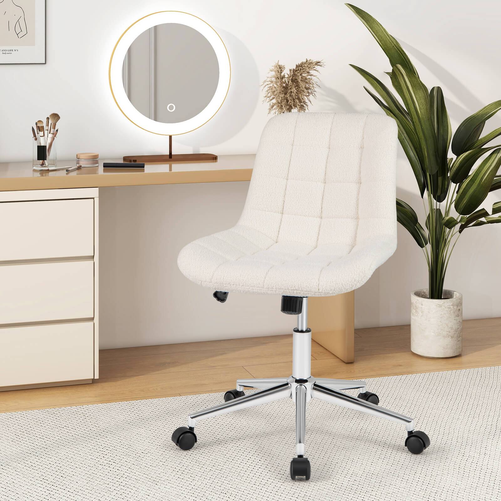 Alt View 1. Costway - Costway Upholstered Armless Office Chair with Adjustable Height & Wheels for Small Spaces White - White.