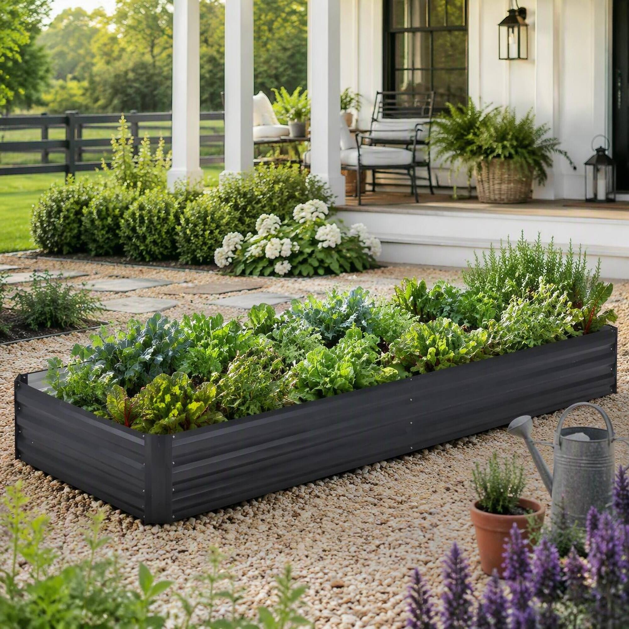 RYHNUYNE Galvanized Steel Raised Garden Bed 7.9 x 3 x 1 ft Metal ...