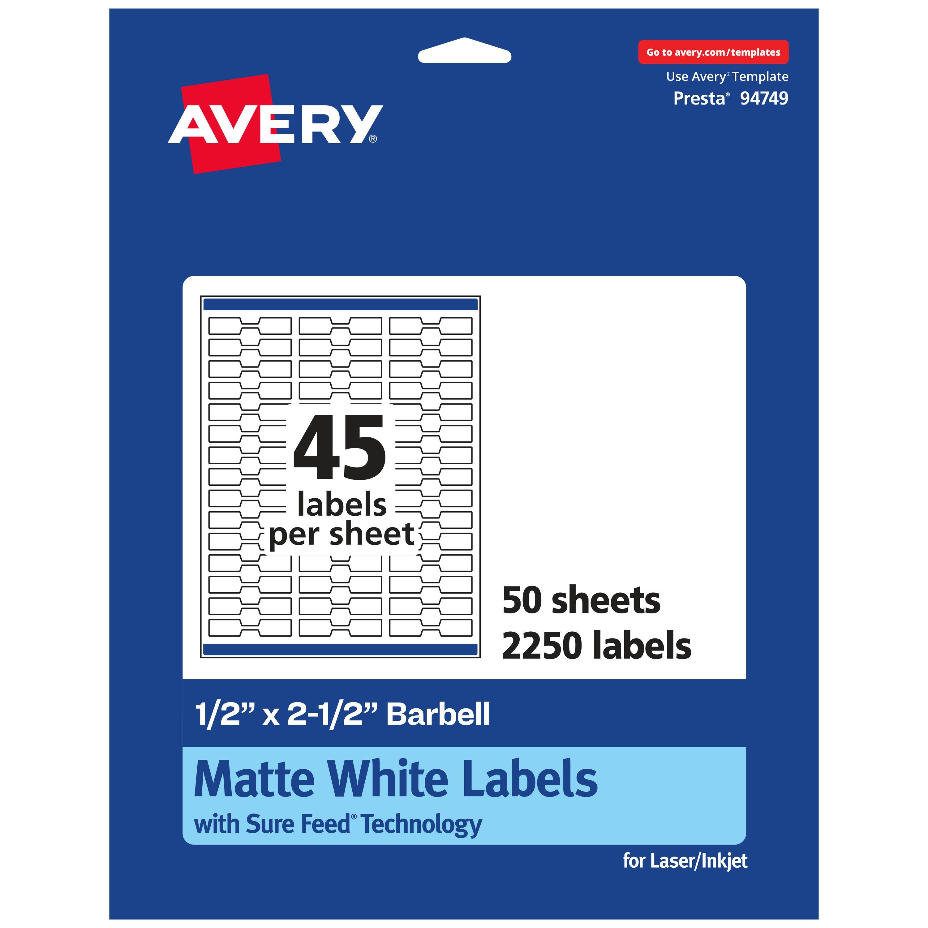"Avery - Matte Barbell Labels, 1/2"" x 2-1/2"", 2,250 Total - White" price history on PriceWatchPro