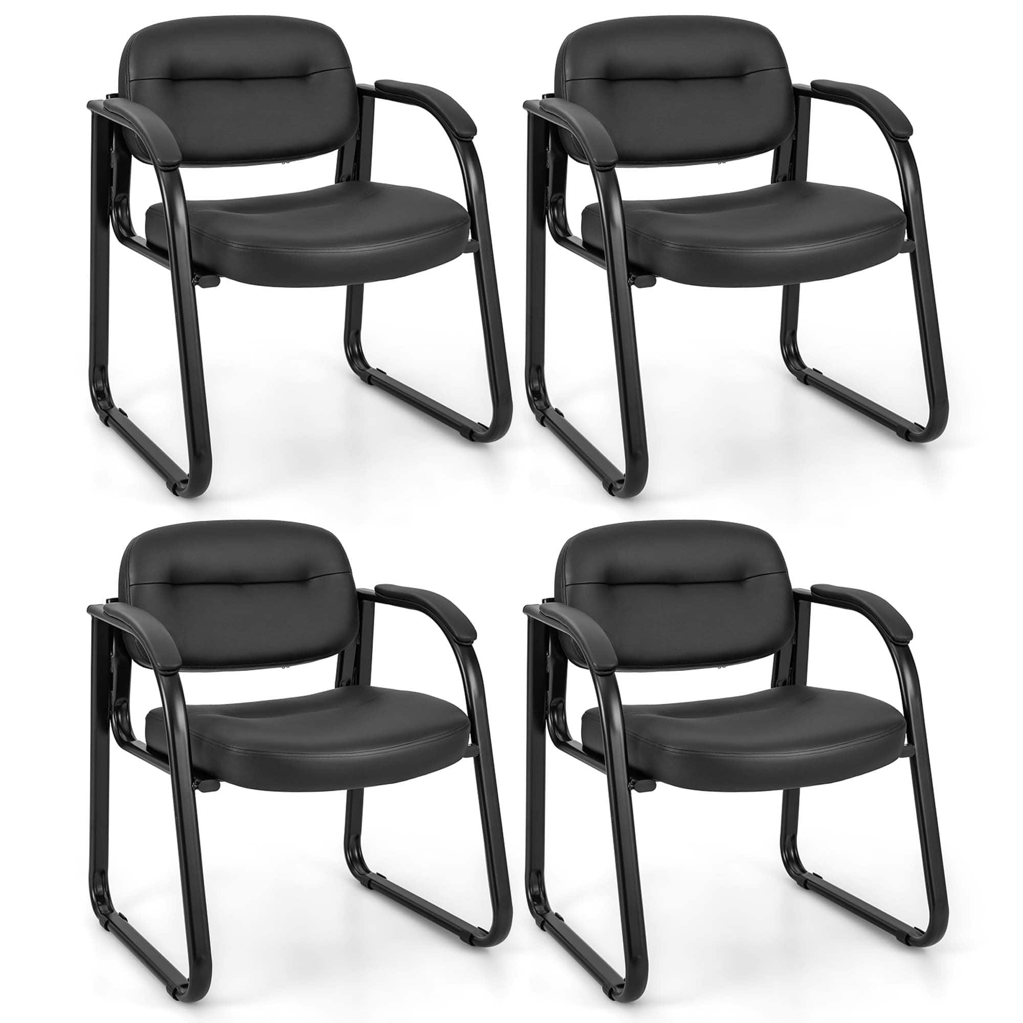 Front. Costway - Waiting Room Chair Set of 4 with Sled Base and Padded Arm Rest Home - Black.