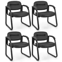 Costway Waiting Room Chair Set of 4 with Sled Base and Padded Arm Rest Home - Black - Front_Zoom