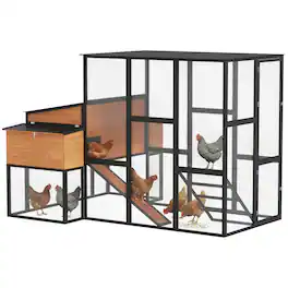 Pawhut - Large Chicken Coop, Walk-in Wooden Hen House for 7-12 Hens, Poultry Cage Chicken House with Run - Yellow