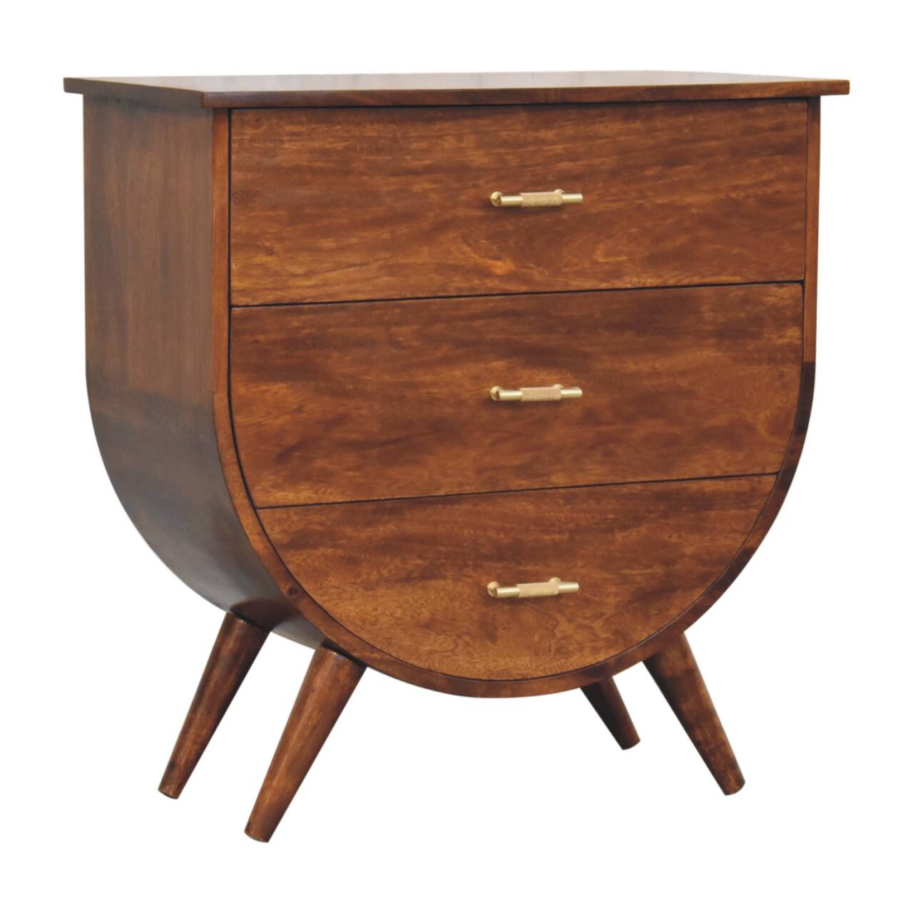 Left. Artisan Furniture - Artisan Furniture Solid Wood Agra Bedside, 3 Drawers, Nordic Legs, Dark Brown - Chestnut.