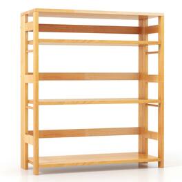 Pefilos - 4-Tier Bookshelf Rubber Wood Bookcase with Side Fences for Living Room-29.5 inches, High Bookshelf - Brown