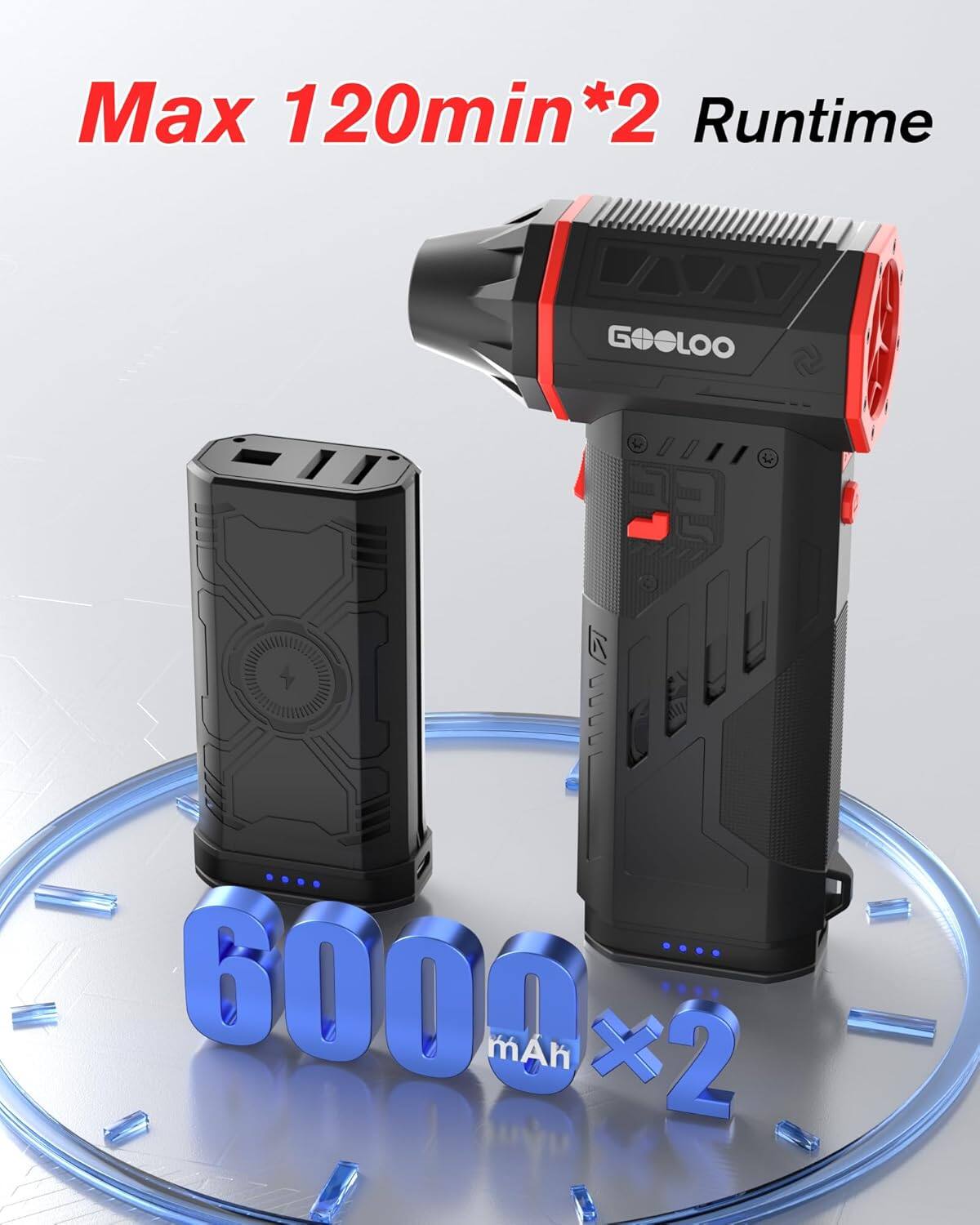Max 120min*2 Runtime  
GOLOO 6000 mAh *2