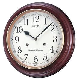 Seiko - 12" Round Wooden Grain Finish Wall Clock with Dual Quarter Hour Chimes - Brown