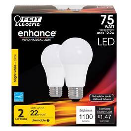 FEIT ELECTRIC - Enhance A19 E26 (Medium) LED Bulb Bright White 75 Watt Equivalence 2 pk