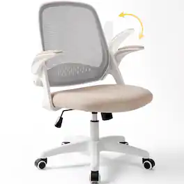 Celtoss - Ergonomic Office Chair, Mesh Back with Flip-Up Arms, Lumbar Support, Adjustable Height & Rolling Wheels - Plastic Base-Beige