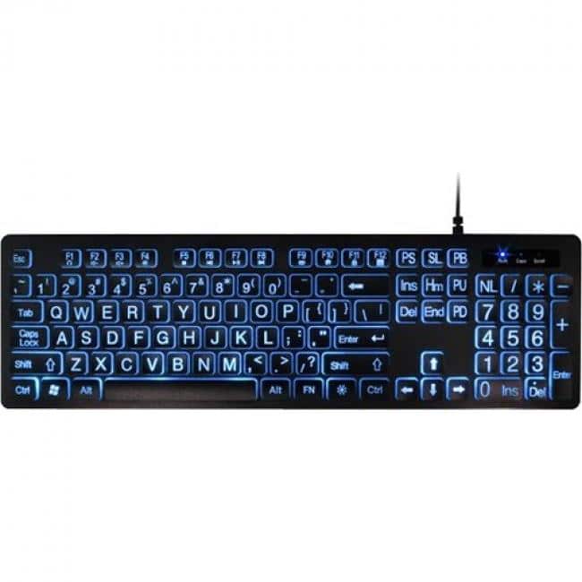Aluratek - Large Print Tri-color LED Backlight Illuminated Keyboard - Cable Connectivity - USB Interface - LED - Unknown