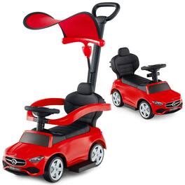 Gymax - 3-in-1 kid Push Car w/Adjustable Canopy Under Seat Storage Realistic Sounds - Red