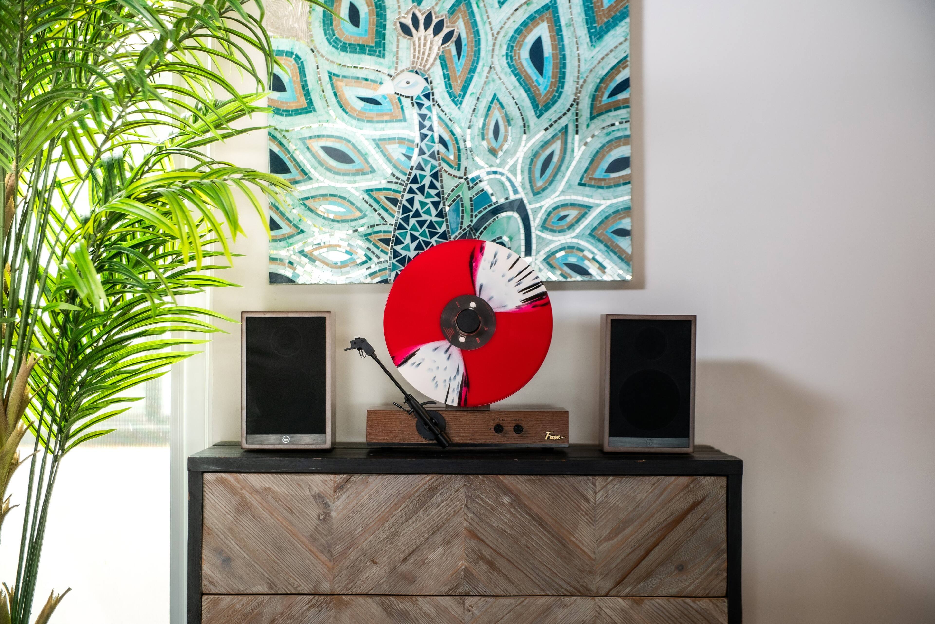 Angle. Fuse Audio - Fuse GLD Vertical Turntable Record Player with Speakers | BT, AUX | Audio Technica Needle | Real Ash Wood & Black Trim - Ash Wood with Black Trim.