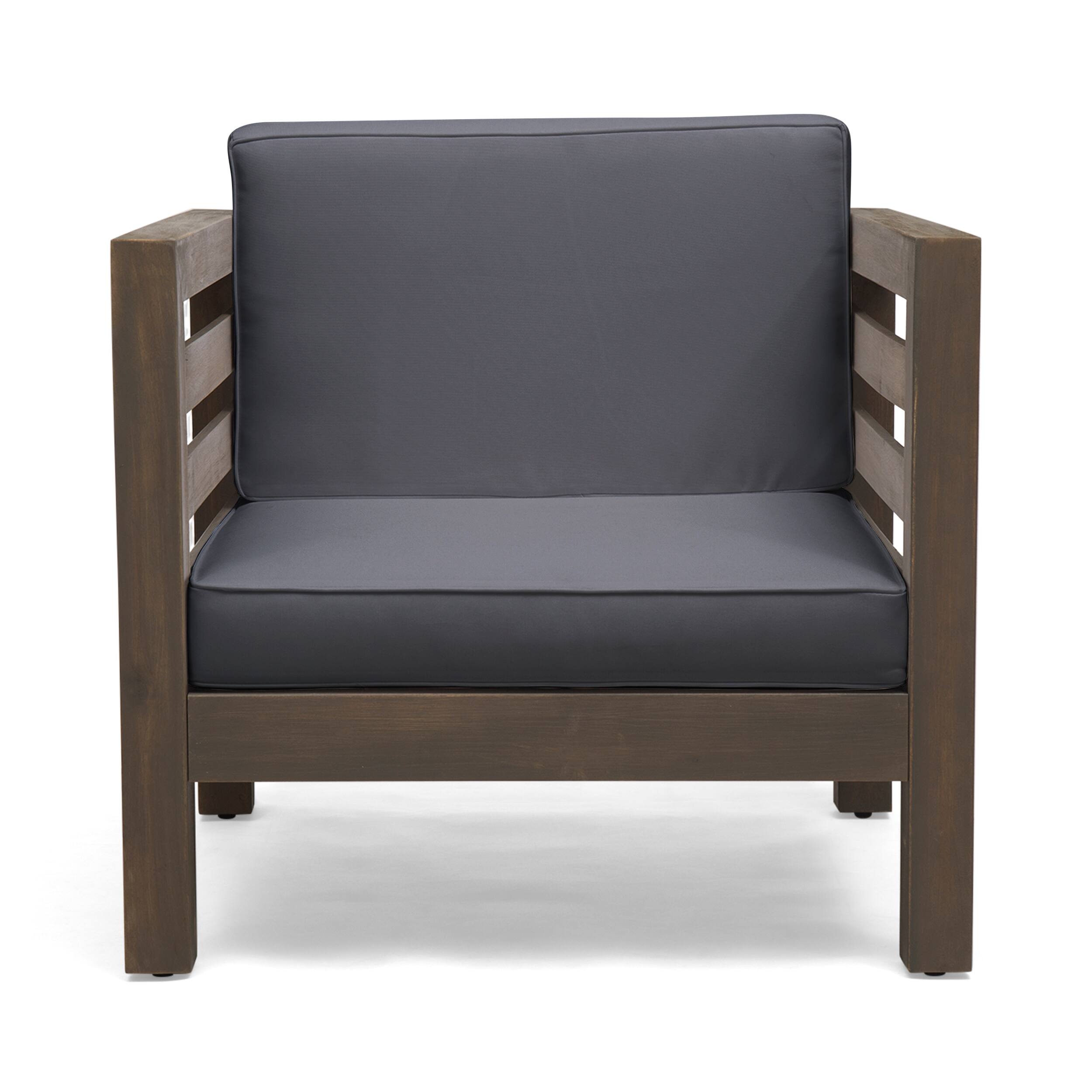 Back. Mondawe - Acacia Wood Club Chair with Waterproof Cushions - Gray.