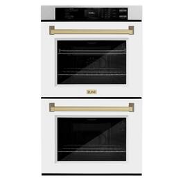 ZLINE - 30 in. Autograph Double Wall Oven w/ Air Fry in Satin Steel w/ White and Bronze - Satin Stainless Steel